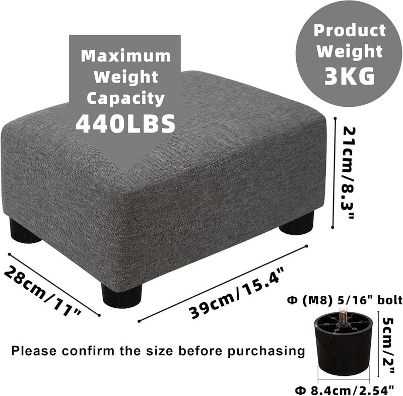 CAROLMADE Pouf صغير مع أرجل تحت المكتب لراحة القدمين لغرفة المعيشة وغرفة النوم والمكتب، لون كتان رمادي - Image 3